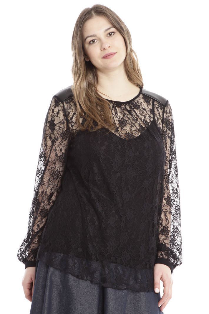 Camicia in pizzo e similpelle Diffusione Tessile Camicia in pizzo e similpelle Diffusione Tessile