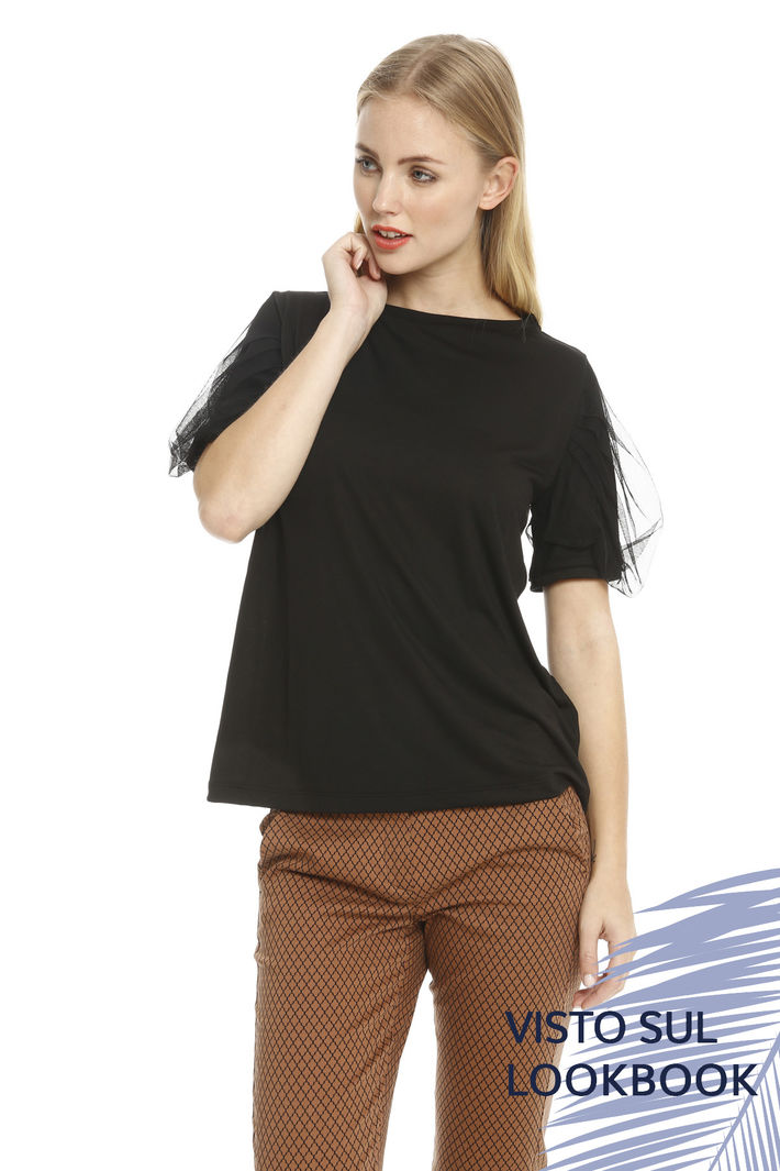 Top con maniche in tulle Diffusione Tessile Top con maniche in tulle Diffusione Tessile