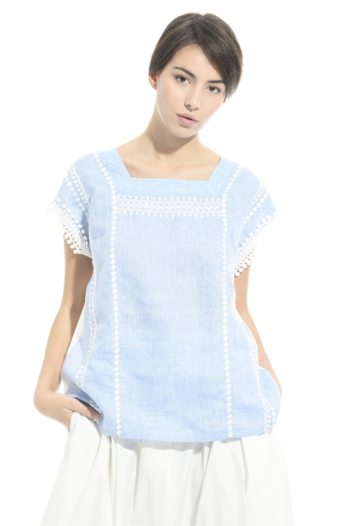 Embroidered linen jersey top Intrend Embroidered linen jersey top Intrend