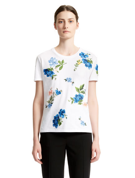 Cornflower-embroidered White T-shirt