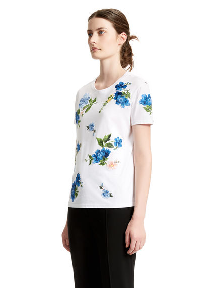 Cornflower-embroidered White T-shirt