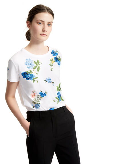 Cornflower-embroidered White T-shirt