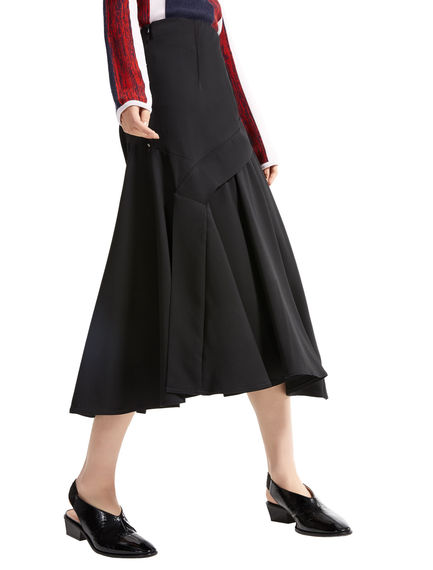 Asymmetric Layered Wool Skirt