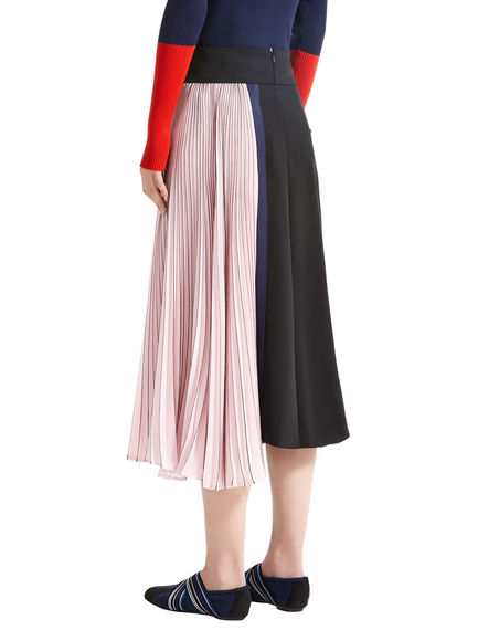 Block Stripe Asymmetric Pleat Skirt