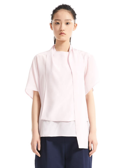 Layered Sash Neck Silk Top