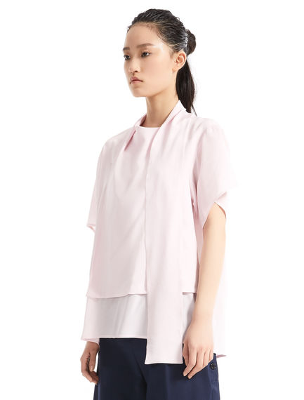 Layered Sash Neck Silk Top