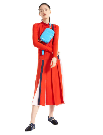 Block Stripe Asymmetric Pleat Dress
