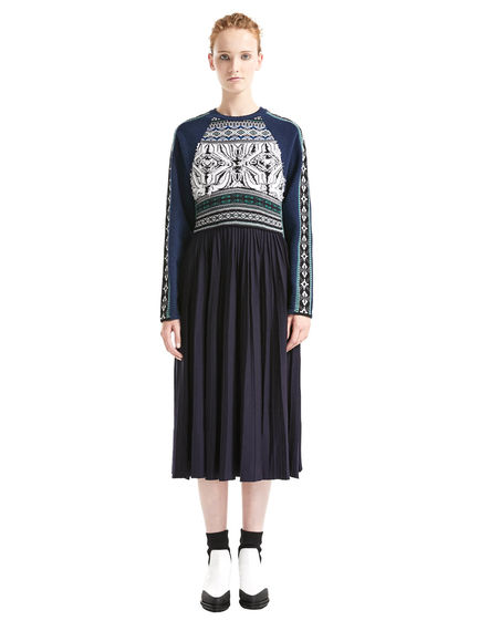 Abito jacquard con gonna plissé