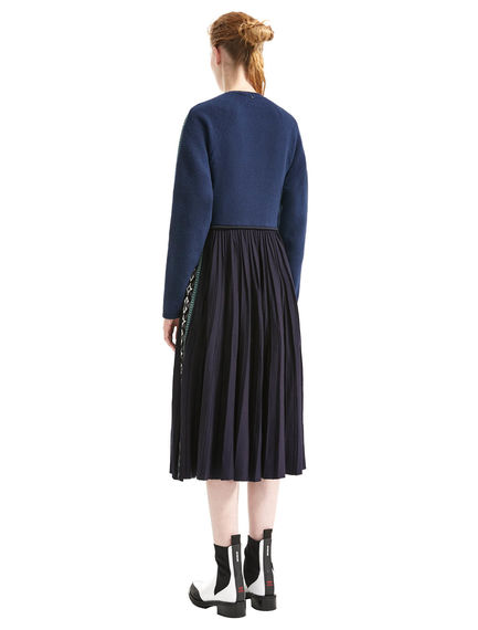 Abito jacquard con gonna plissé