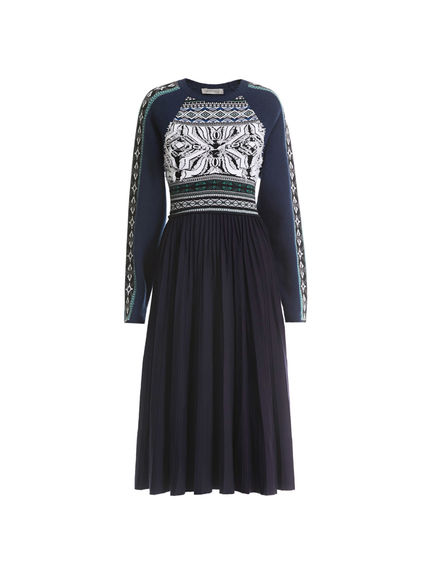 Abito jacquard con gonna plissé