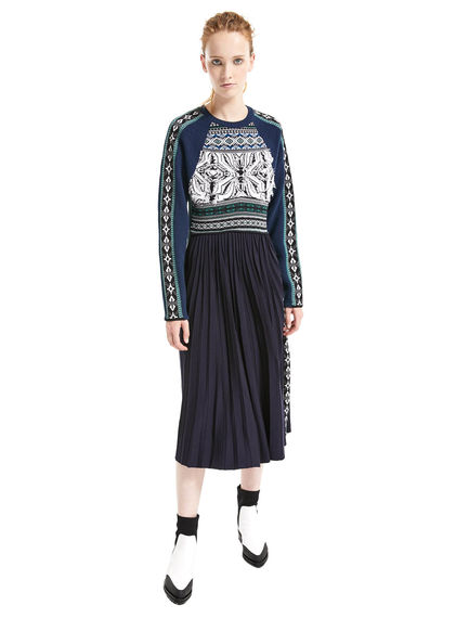 Abito jacquard con gonna plissé