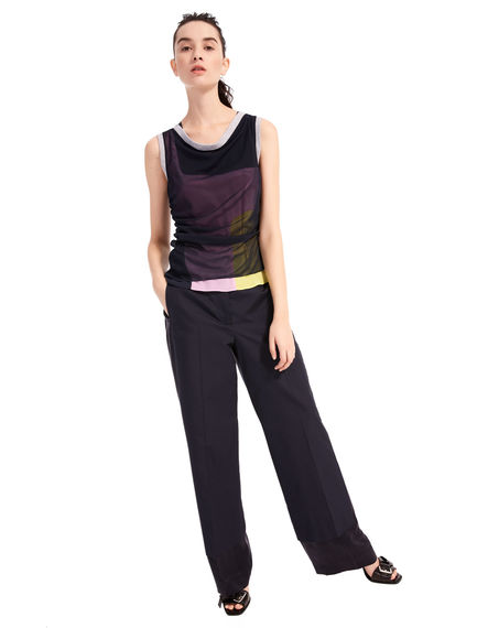 Pantaloni wide in popeline e raso