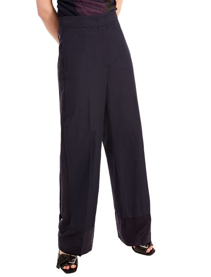 Pantaloni wide in popeline e raso