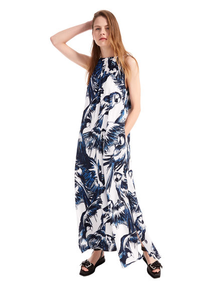 Abito maxi con stampa pappagallo