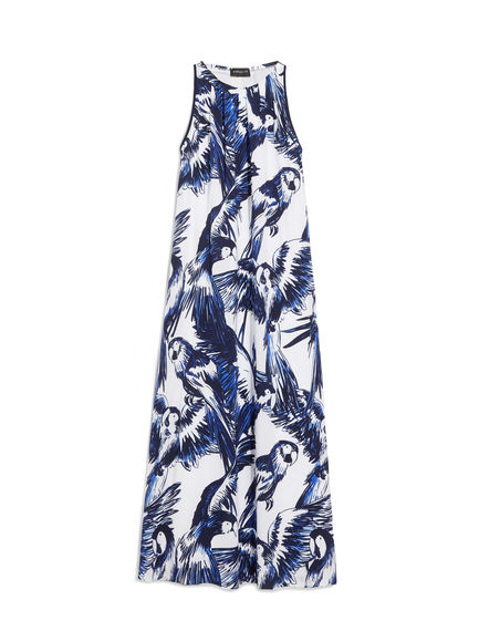 Abito maxi con stampa pappagallo