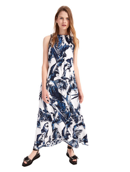 Abito maxi con stampa pappagallo