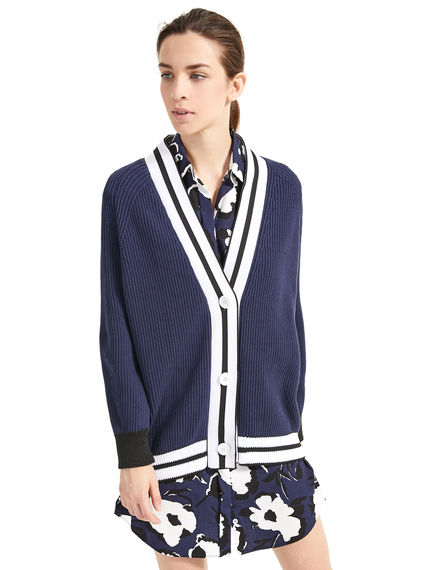 Cardigan a coste in stile Varsity
