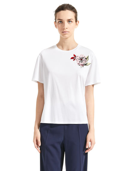T-shirt con fiore ricamato e pieghe