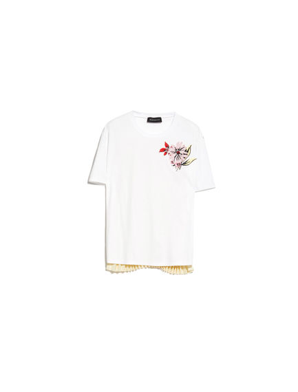 T-shirt con fiore ricamato e pieghe