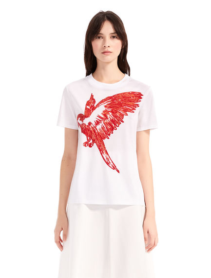 T-shirt con pappagallo in paillette