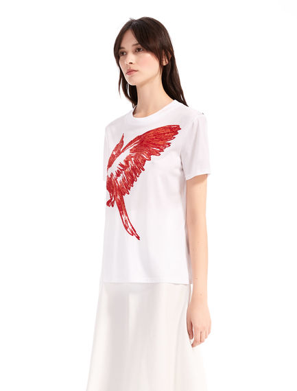 T-shirt con pappagallo in paillette