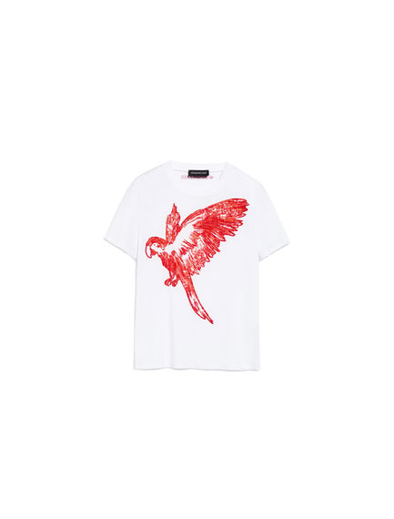 T-shirt con pappagallo in paillette