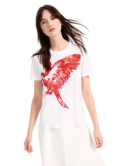 T-shirt con pappagallo in paillette