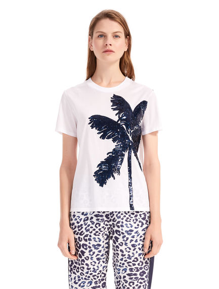 T-shirt con palma in paillette