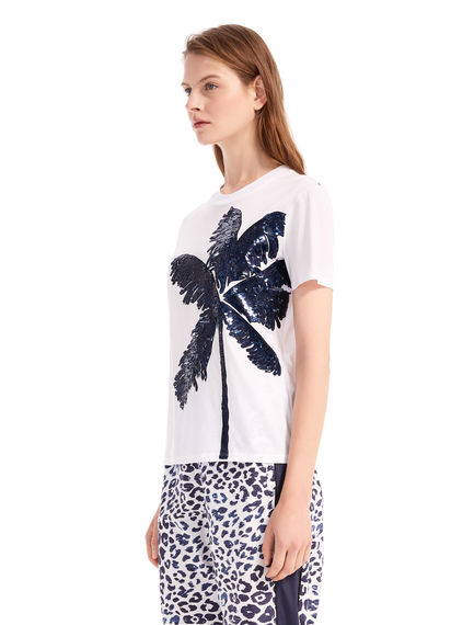T-shirt con palma in paillette