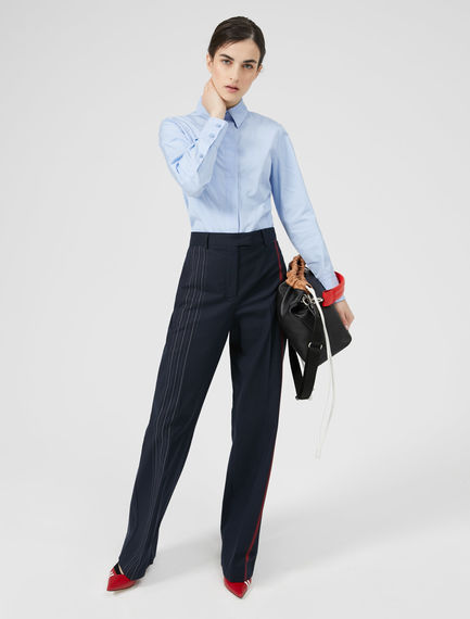 Pantaloni a colonna in lana gessata